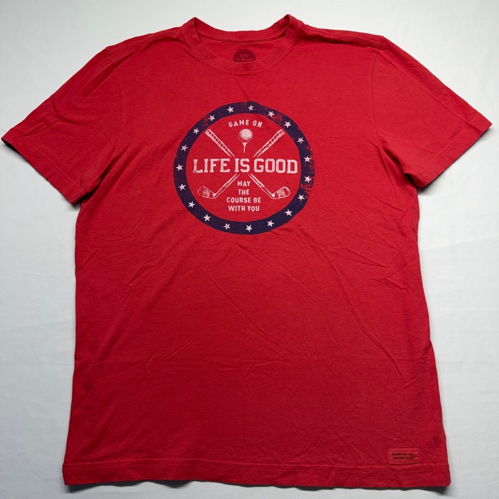 Life Is Good Golf T Shirt Mens Medium Red Graphic Tee‎ May The Course USA